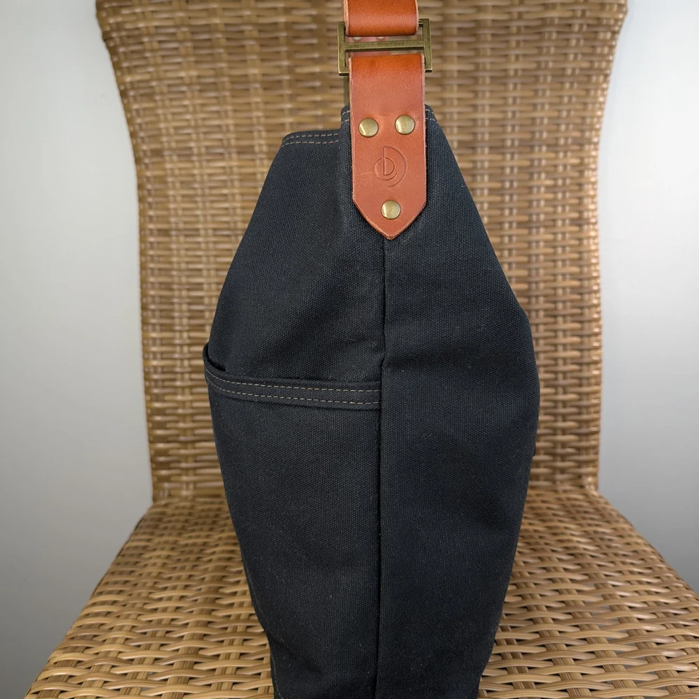 Melakah Design Handmade Black Brown Canvas Leather Handle Logo Emblem Tote Bag - Picture 8 of 16